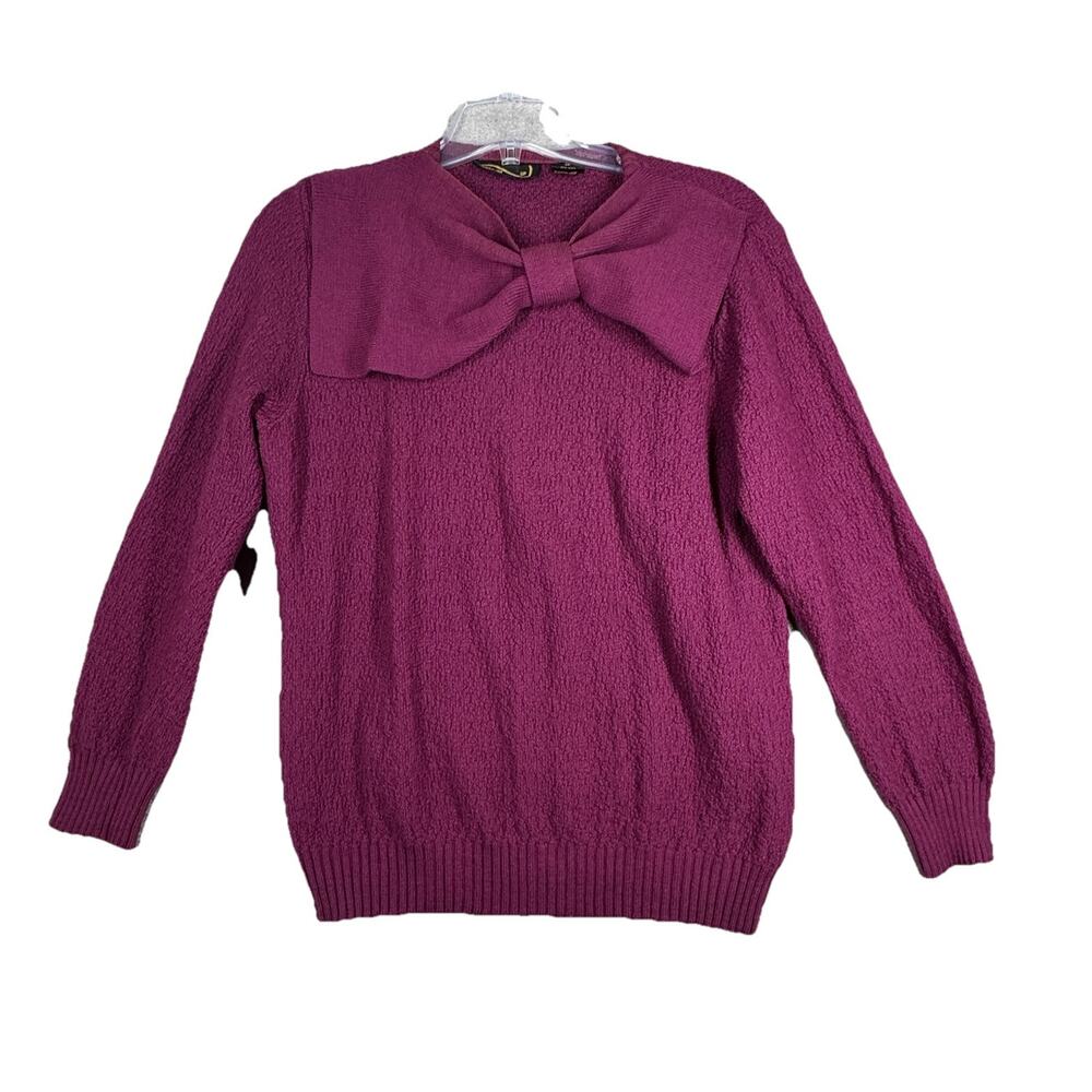 Measure Up Sweater Womens Large Maroon‎ Bow Bohemian Preppy Feminine Cottagecore